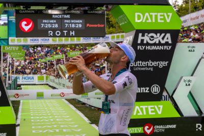 Athletes at the finish line of the 2026 DATEV Challenge Roth
