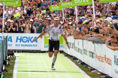 Athletes at the finish line of the 2026 DATEV Challenge Roth