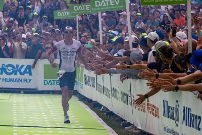 Athletes at the finish line of the 2026 DATEV Challenge Roth