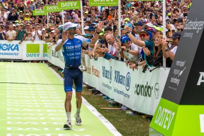Athletes at the finish line of the 2026 DATEV Challenge Roth