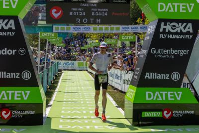Athletes at the finish line of the 2026 DATEV Challenge Roth