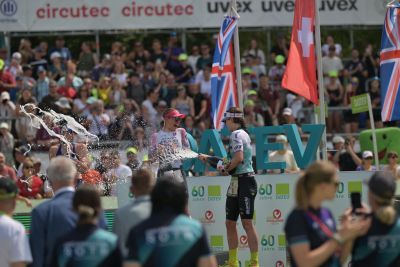 Athletes at the finish line of the 2026 DATEV Challenge Roth
