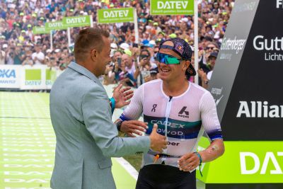 Athletes at the finish line of the 2026 DATEV Challenge Roth