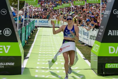 Athletes at the finish line of the 2026 DATEV Challenge Roth