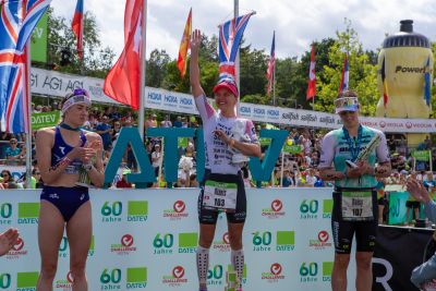 Athletes at the finish line of the 2026 DATEV Challenge Roth