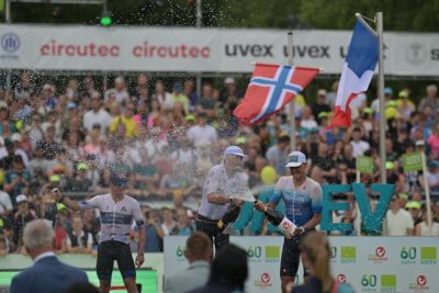 Athletes at the finish line of the 2026 DATEV Challenge Roth