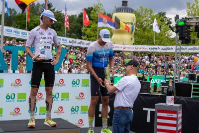 Athletes at the finish line of the 2026 DATEV Challenge Roth