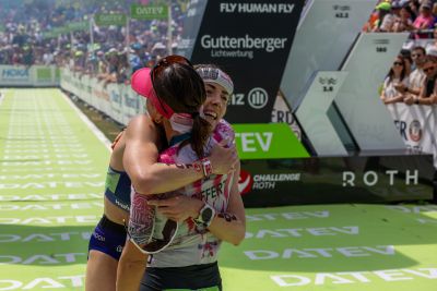 Athletes at the finish line of the 2026 DATEV Challenge Roth