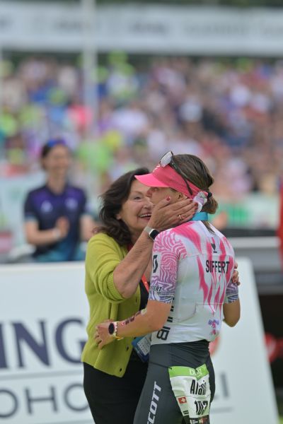 Athletes at the finish line of the 2026 DATEV Challenge Roth