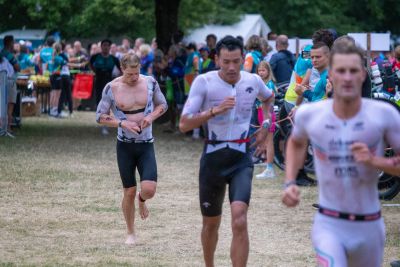 Transition Area 1 at the DATEV Challenge Roth with triathletes