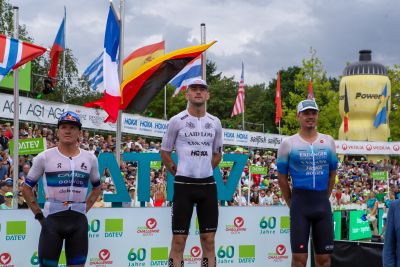 Athletes at the finish line of the 2026 DATEV Challenge Roth