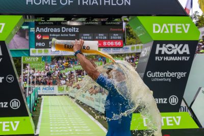 Athletes at the finish line of the 2026 DATEV Challenge Roth