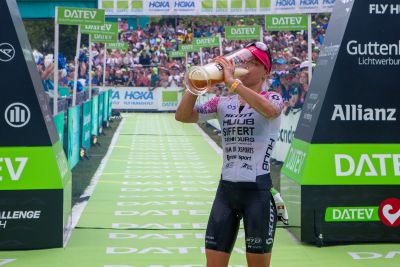 Athletes at the finish line of the 2026 DATEV Challenge Roth
