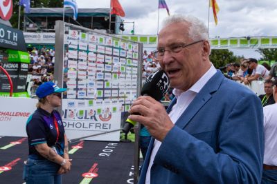 Athletes at the finish line of the 2026 DATEV Challenge Roth
