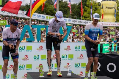 Athletes at the finish line of the 2026 DATEV Challenge Roth