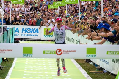 Athletes at the finish line of the 2026 DATEV Challenge Roth