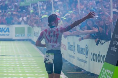 Athletes at the finish line of the 2026 DATEV Challenge Roth