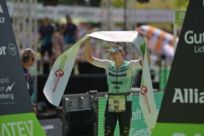 Athletes at the finish line of the 2026 DATEV Challenge Roth