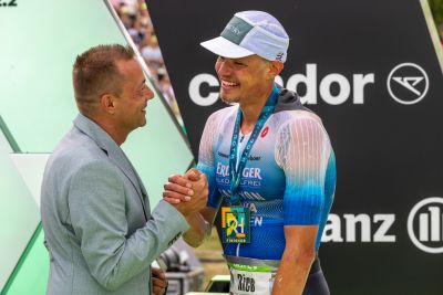 Athletes at the finish line of the 2026 DATEV Challenge Roth