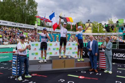 Athletes at the finish line of the 2026 DATEV Challenge Roth