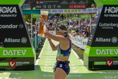 Athletes at the finish line of the 2026 DATEV Challenge Roth