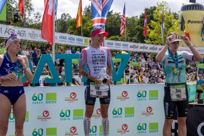 Athletes at the finish line of the 2026 DATEV Challenge Roth
