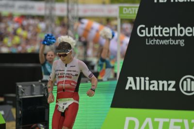 Athletes at the finish line of the 2026 DATEV Challenge Roth
