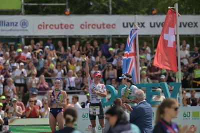 Athletes at the finish line of the 2026 DATEV Challenge Roth