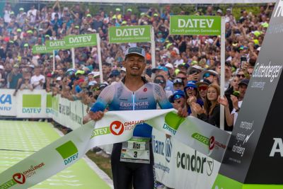 Athletes at the finish line of the 2026 DATEV Challenge Roth