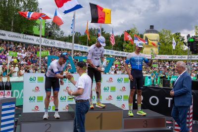 Athletes at the finish line of the 2026 DATEV Challenge Roth