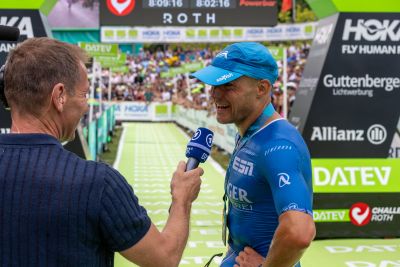 Athletes at the finish line of the 2026 DATEV Challenge Roth