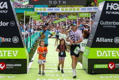 Athletes at the finish line of the 2026 DATEV Challenge Roth