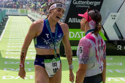 Athletes at the finish line of the 2026 DATEV Challenge Roth