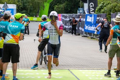 Transition Area 2 at the DATEV Challenge Roth with triathletes