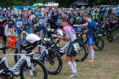 Transition Area 1 at the DATEV Challenge Roth with triathletes