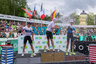 Athletes at the finish line of the 2026 DATEV Challenge Roth