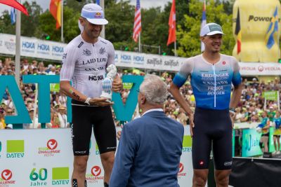 Athletes at the finish line of the 2026 DATEV Challenge Roth