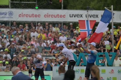 Athletes at the finish line of the 2026 DATEV Challenge Roth