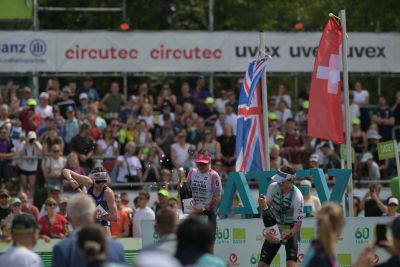 Athletes at the finish line of the 2026 DATEV Challenge Roth