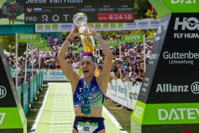 Athletes at the finish line of the 2026 DATEV Challenge Roth