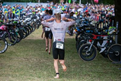 Transition Area 1 at the DATEV Challenge Roth with triathletes