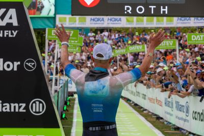 Athletes at the finish line of the 2026 DATEV Challenge Roth