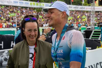 Athletes at the finish line of the 2026 DATEV Challenge Roth