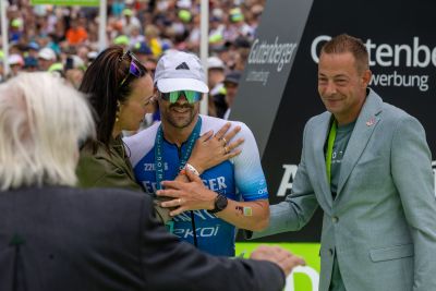Athletes at the finish line of the 2026 DATEV Challenge Roth