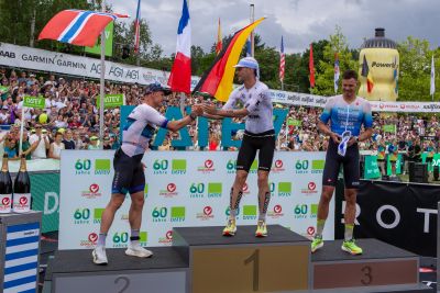 Athletes at the finish line of the 2026 DATEV Challenge Roth