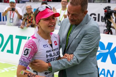 Athletes at the finish line of the 2026 DATEV Challenge Roth
