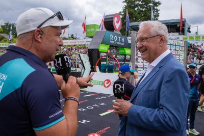 Athletes at the finish line of the 2026 DATEV Challenge Roth
