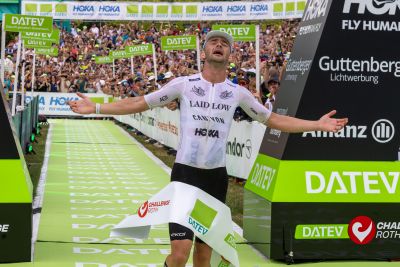 Athletes at the finish line of the 2026 DATEV Challenge Roth