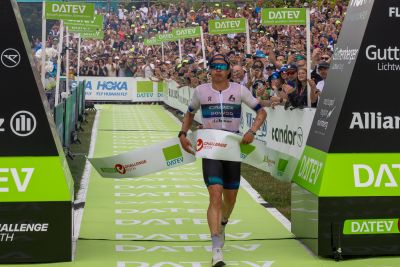 Athletes at the finish line of the 2026 DATEV Challenge Roth