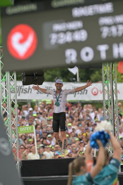 Athletes at the finish line of the 2026 DATEV Challenge Roth